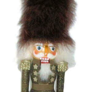 Holly Adler Glitter Nutcracker With Brown Faux Fur Hat & Striped Legs